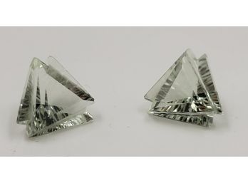 Pair Of Prasiolite 10x10 Mm Tripple Trillion Cut Gems, Approximately 2.40 Ct Each