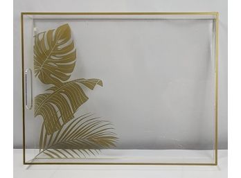 Vintage Large Lucite With Gold Palm Leaves Serving Tray With Handles