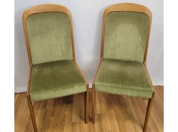 Vintage Pair Of Scandinavian Style Oak And Fabric Chairs