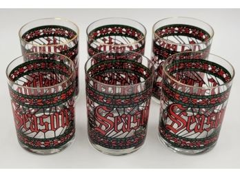 Set 1 Of 2 Sets Of 6 Vintage Houze 1970's Seasons Greetings Glasses
