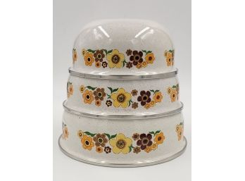 Circa 1970's Vintage Flower Power Enamel Nesting Bowls