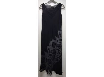 Beautiful Vintage Evan Picone Black Crushed Velvet Dress With Floral Detail Size 10