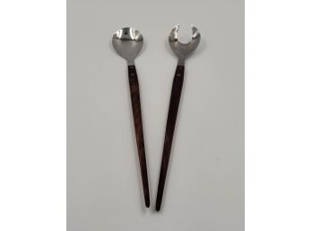 Set 1 Of 2 Vintage Stainless Steel And Rosewood Serving Utensils