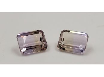 Pair Of Ametrine 9x7mm Emerald Cut Gems, Approximately 1.75ct Each