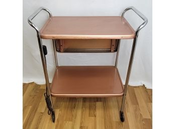 Vintage Metal Bar/serving/utility Cart With Flip Up Side Extension