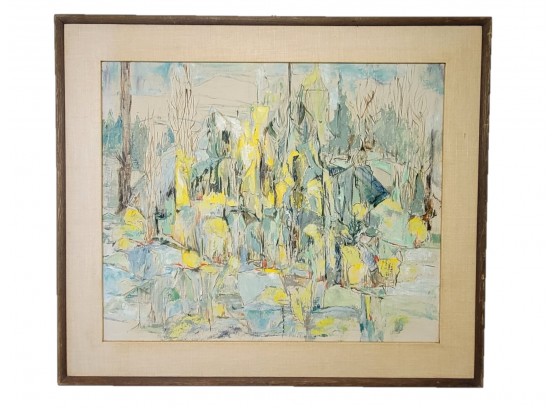 VIntage Mid Century Modern Abstract Oil Painting On Canvas