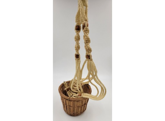 Vintage Macrame With Wooden Beads Hanging Plant Pot