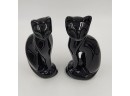 Pair Of Vintage Ceramic Black Cat Statues