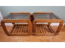 Vintage Pair Of Teak And Smoke Glass Scandanavian End Tables