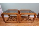 Vintage Pair Of Teak And Smoke Glass Scandanavian End Tables