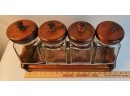 Vintabe Liiby Of Canada Glass And Wood Storage Containers With Stand