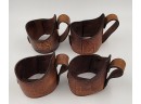 Very Rare Set Of 4 Vintage 1980 XIII Olympic Winter Games Lake Placid Leather Glass Tumbler Holders