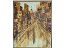 Vintage Signed Mid Century Modern Abstract Urban Perspective Oil On Canvas Painting