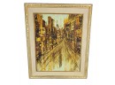 Vintage Signed Mid Century Modern Abstract Urban Perspective Oil On Canvas Painting