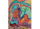 Very Cool Vintage Signed Abstract Surrealism Watercolor