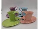 Set Of 4 Mid Century Style Snack Plates And Mugs