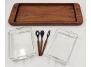 Vintage ESA Made In Denmark Teak And Glass Serving Tray With Mini Servers