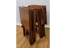 Set Of 4 Vintage Solid Walnut TV/folding Trays With Storage Rack