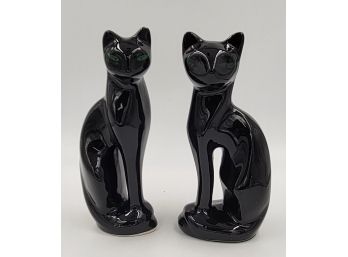 Pair Of Vintage Ceramic Black Cat Statues