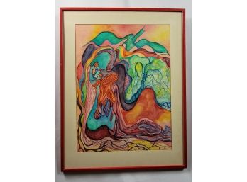 Very Cool Vintage Signed Abstract Surrealism Watercolor