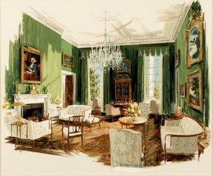 Edward Lehman - American, Pennsylvania  (1914 - 2000) White House Green Room Lithograph