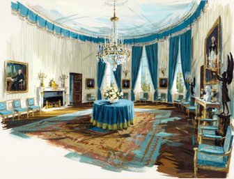 Edward Lehman - American, Pennsylvania  (1914 - 2000) White House Blue RoomLithograph