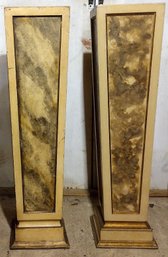 A Pair Of Wood Pedestals Faux Marble Modern Abstract 39'