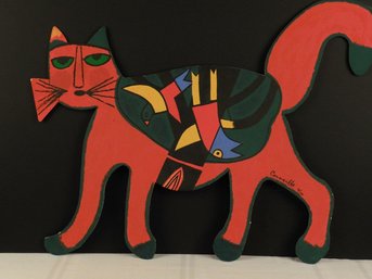 Corneille - Dutch, Netherlands (1922-2010) Chat Gomtrique Rouge Et Vert Sculpture