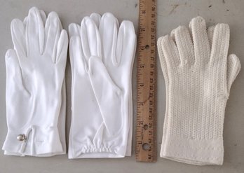 2 White Cotton Pair And 1 Knitted Pair Of Gloves