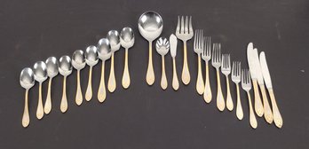 22 Pcs Gold Trim Flatware Set - Dinner Forks, Salad Forks, Knives, Tea Spoons, Soup Spoons, Sugar Spoon, Butte