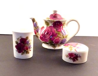 Tea Pot And Accessories  Victorias Secret English China In A Rose Pattern