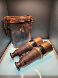 Antique 1914 Paris Pilot Glass Binoculars With Original Leather Case