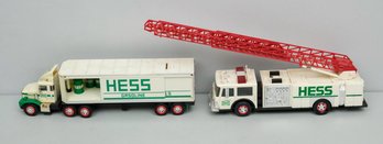 Two Vintage Hess Collectible Trucks - Tractor Trailer & Fire Ladder Truck