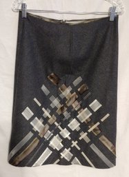 Grey 100 Wool,100 Silk Lined Skirt - Leta/Rose - Size 10, Waist To Hem Length 26.5'