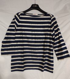 Navy Blue Top With Gold And White Stripes - LEggiardro - Size 4- Made In New York