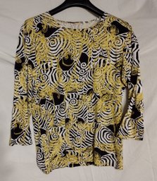 Brown Top With Yellow And White Geometric Design - LEggiardro - Size 4- Made In New York
