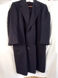 Mens Navy Blue Wool Over Coat - Custom Tailored -   - Silk Liner - Seems To Be Size XXLT