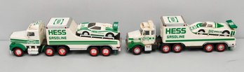 Two Vintage Hess Collectible Trucks - Tractor Trailer Race Car Carriers