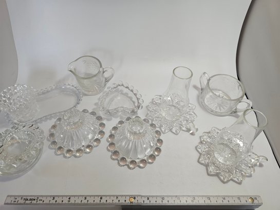 Large Clear Glass Lot, Candle Holders And Miscellaneous Items