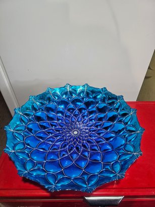 Beautiful Blue Serving Plate, Silver Inlay,  Nice Color