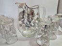 Silver Decorated Pitcher With 11 Glasses