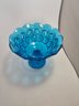 Vintage  Moon And Stars Blue Glass Compote Pedestal Candy Dish Bowl