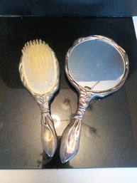 Antique Vanity Brush & Mirror