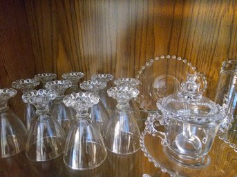 Beautiful Full Set Clear Glass Hobnail 11 Cups And Sugar Bowl
