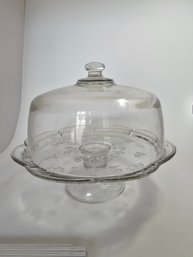 Beautiful Cake Stand, Plate, Clear Etched Glass