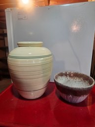 Big Vase And A Small Pottery Drip Glaze  Bowl