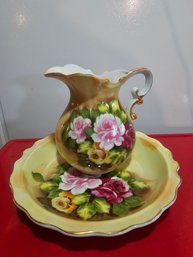 Handpainted Pitcher With A Matching Plate