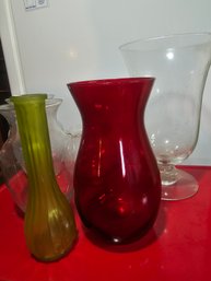 5 Vases Lot Including The Ruby Red And Milky Green One