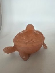 Beautiful Milky Pink Fenton Glass Turtle With A Snail On Its Back