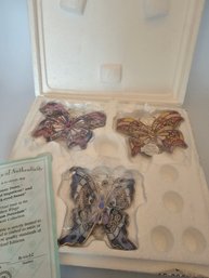 4 Beautiful Collectible Butterfly Porcelain And Stained Glass